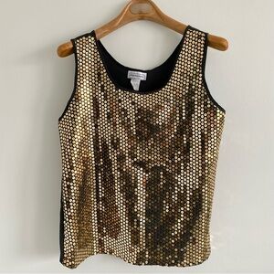 Impressions of California Black & Gold Sequin Sleeveless Top Size Medium